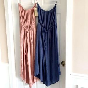 TWO ELAN strapless coverup jumpsuits ROSE & BLUE